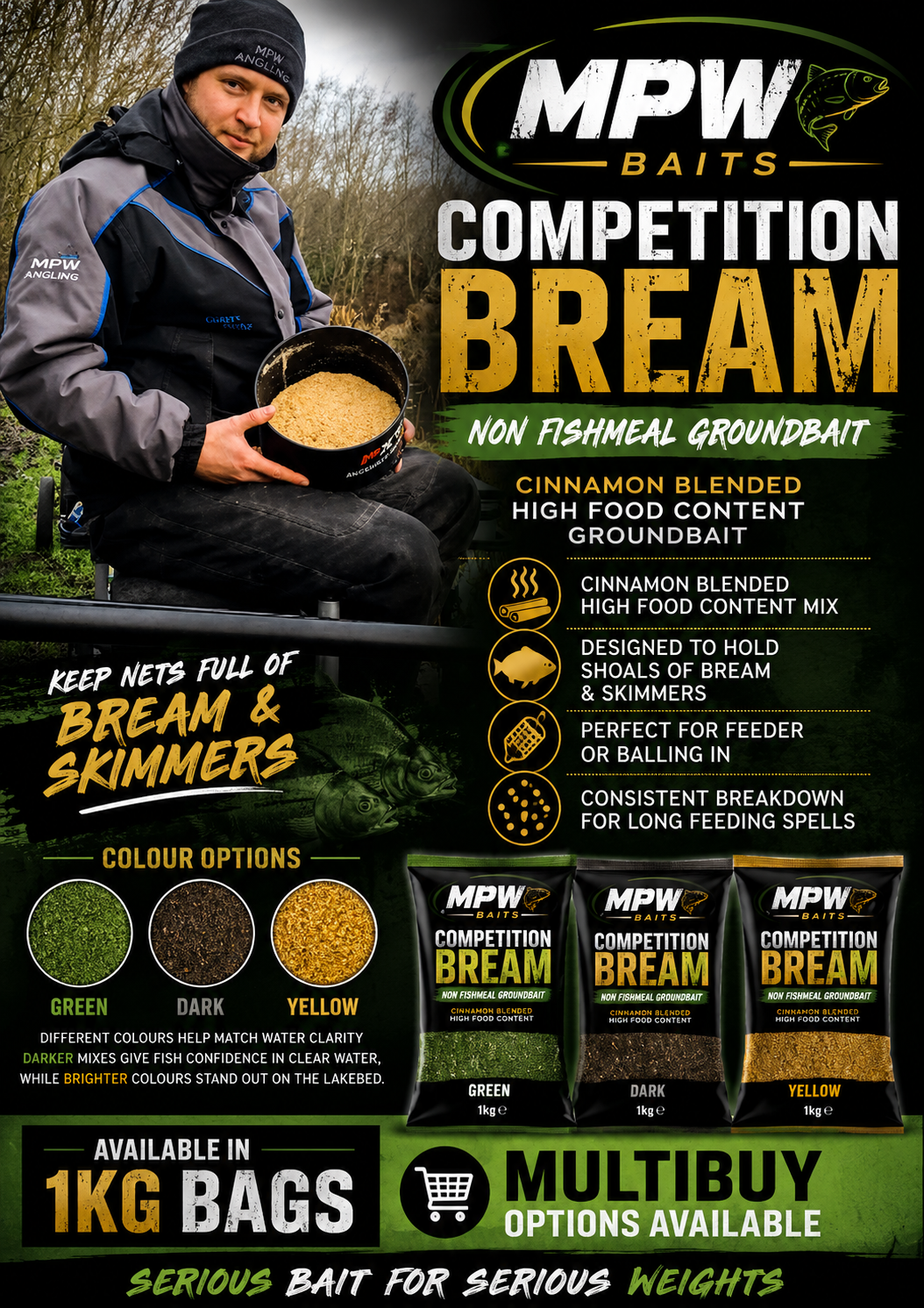 MPW COMPETITION BREAM YELLOW,DARK OR GREEN 1KG