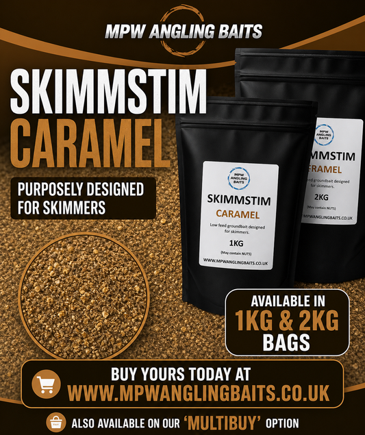 MPW SKIMMSTIM SUPREME CARAMEL GROUNDBAIT 1KG OR 2KG OPTIONS